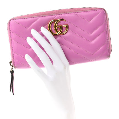 Gucci Calfskin Matelasse GG Marmont Zip Around Wallet Candy Mousse 2 of 11