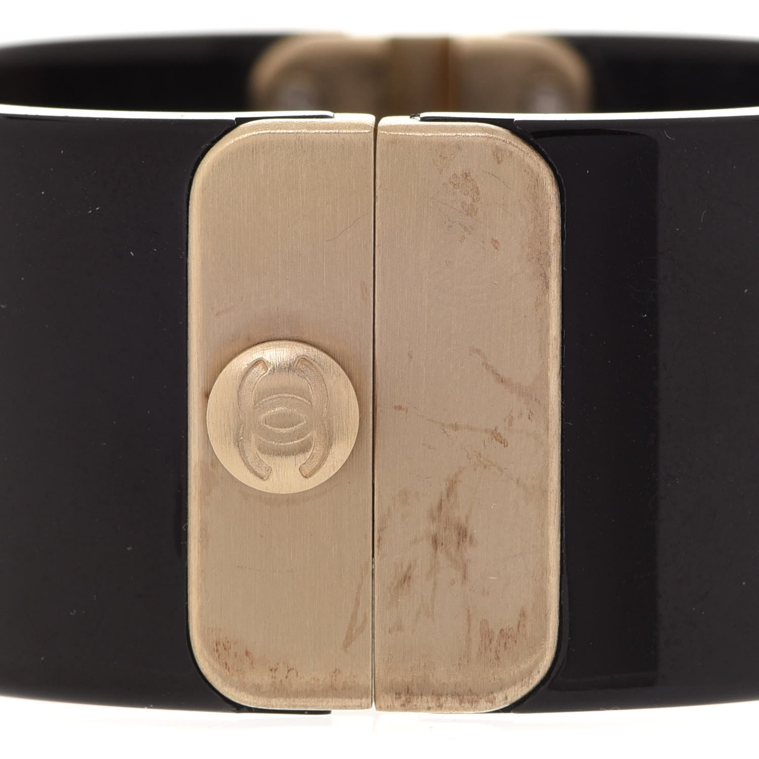 Chanel Resin Baguette Crystal CC Cuff Black 8 of 9