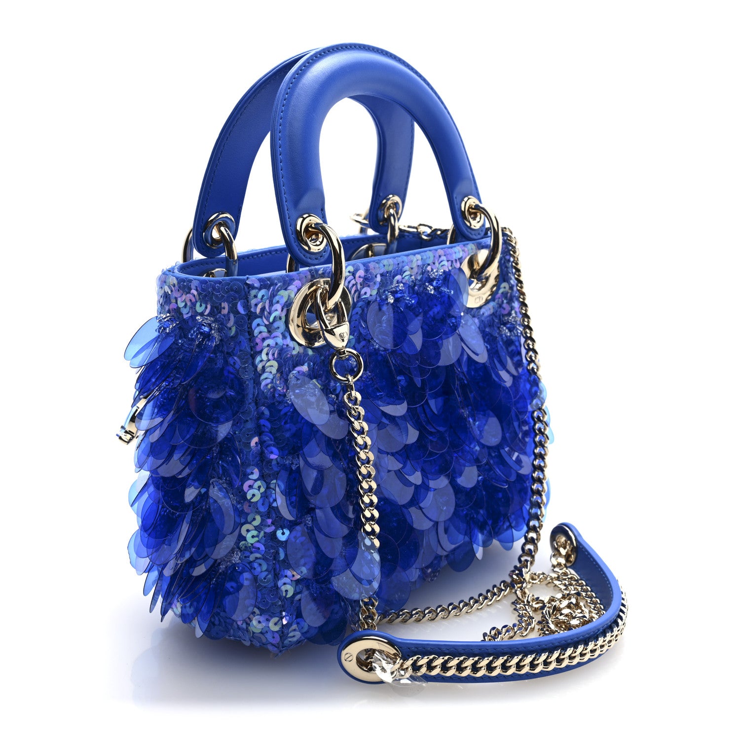 Christian Dior Satin Sequin Beaded Embroidered Mini Lady Dior Blue 3 of 9