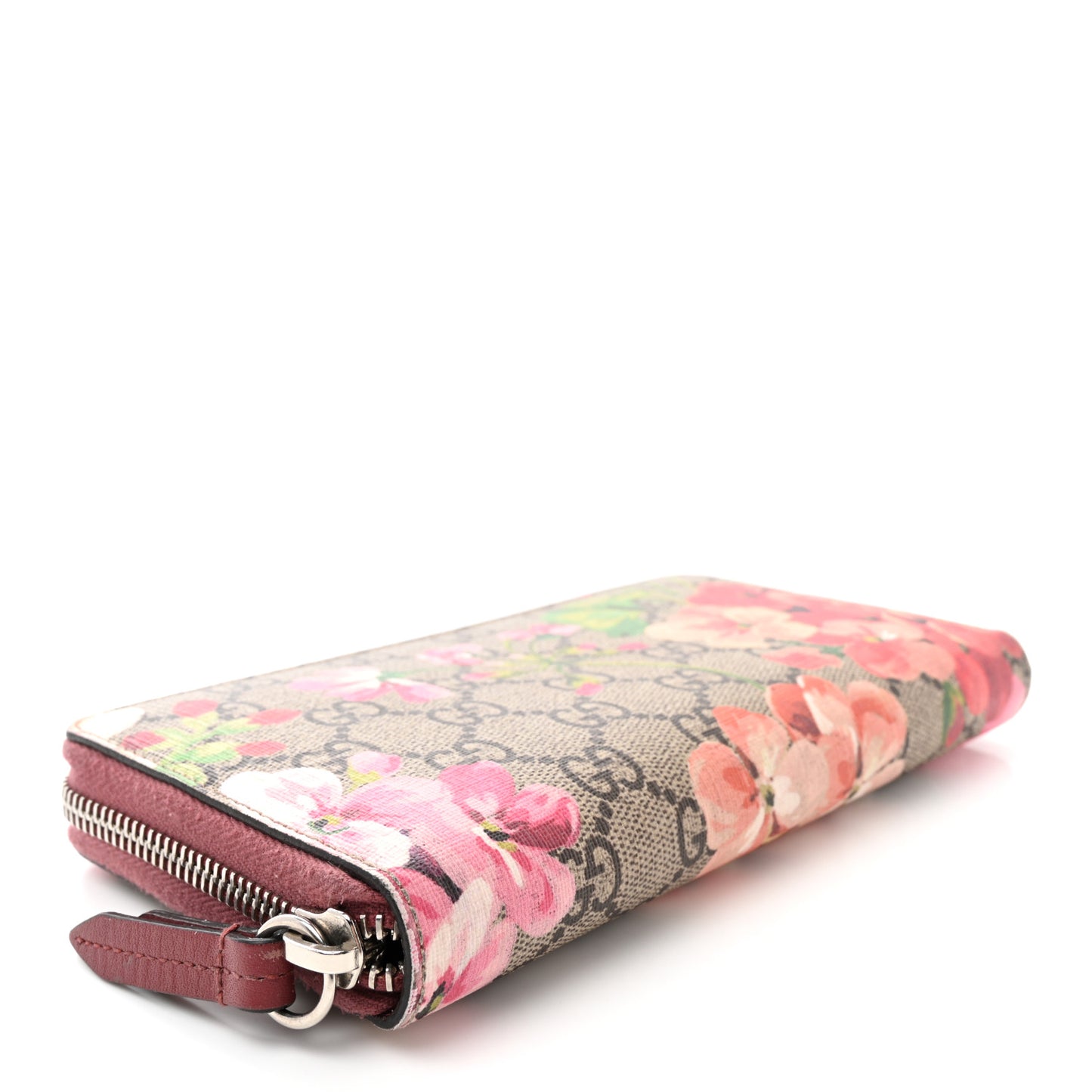 GG Supreme Monogram Blooms Zip Around Wallet Beige Multicolor Dry Rose