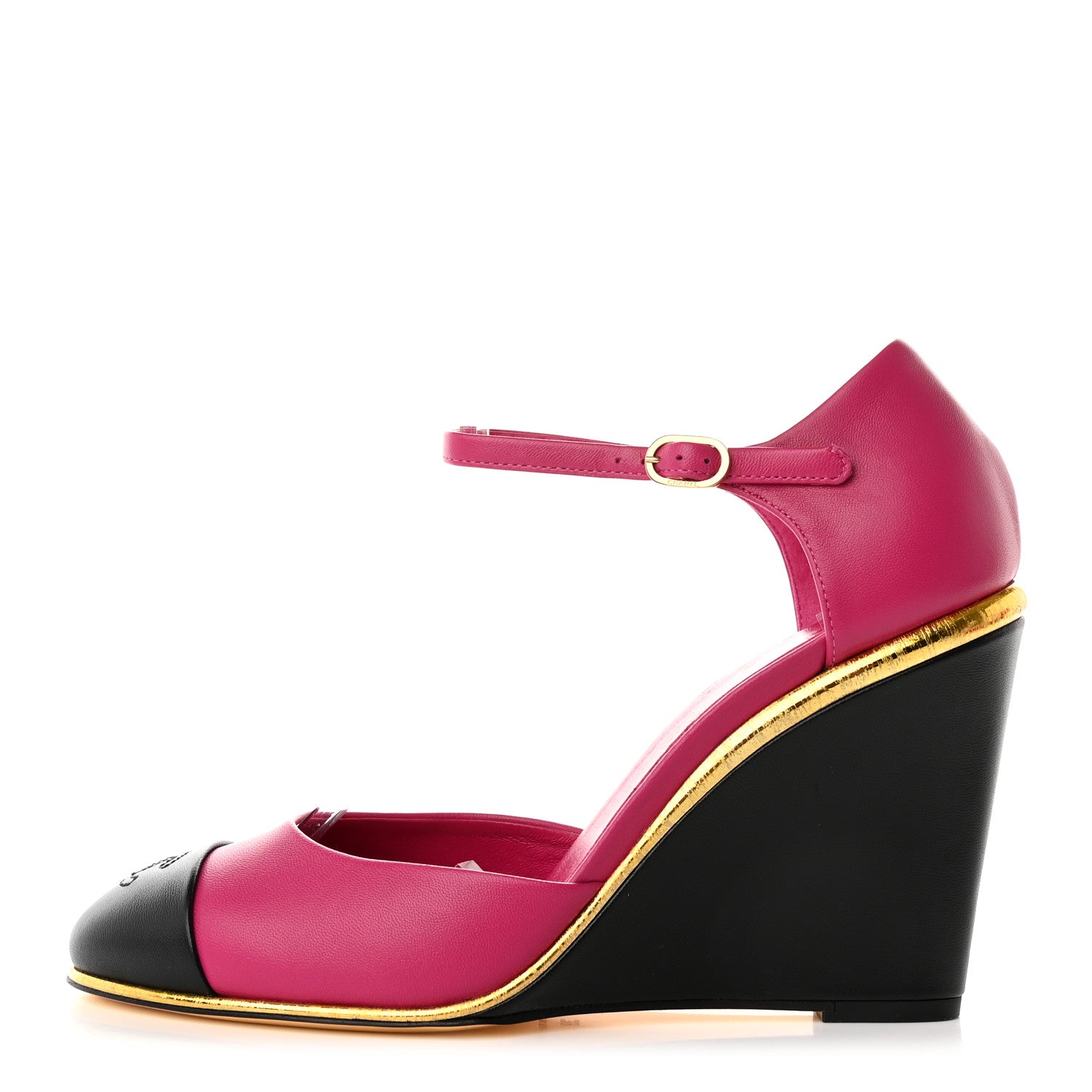 Chanel Lambskin Cap Toe Open Wedge 39 Fuchsia Black 1 of 12