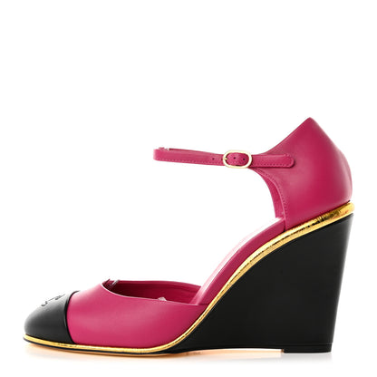 Chanel Lambskin Cap Toe Open Wedge 39 Fuchsia Black 1 of 12