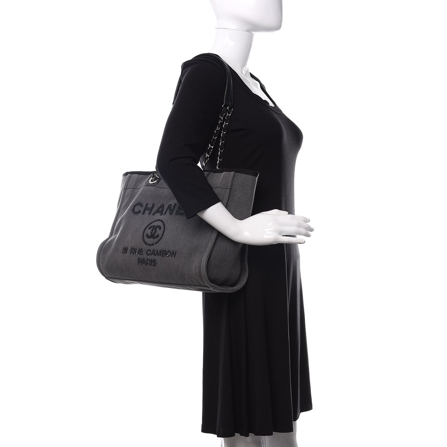 Canvas Sequin Small Deauville Tote Charcoal
