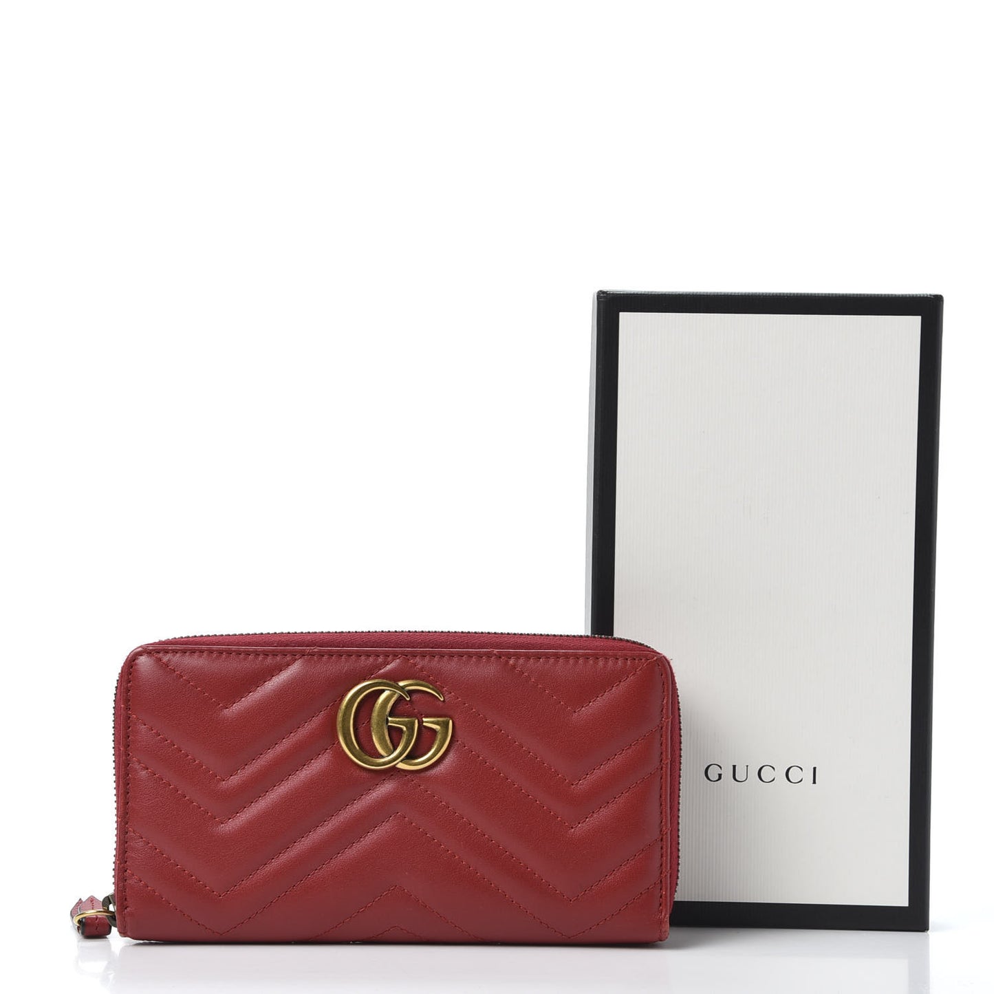 Calfskin Matelasse GG Marmont Zip Around Wallet Hibiscus Red