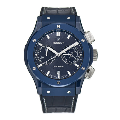 Hublot Ceramic Alligator 45mm Classic Fusion Chronograph "Champions League" Limited Edition Automatic Watch Blue 521.EX.7170.LR.UCL18 1 of 5