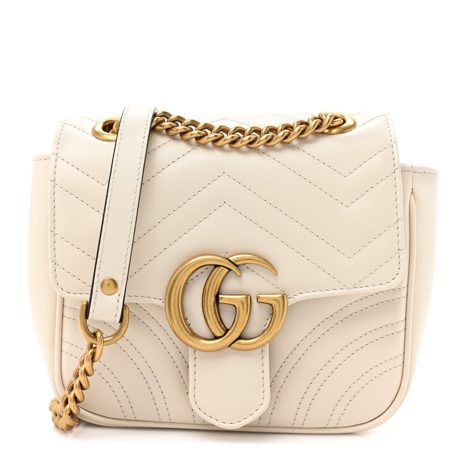 Gucci Calfskin Matelasse Mini GG Marmont Square Shoulder Bag White 1 of 10