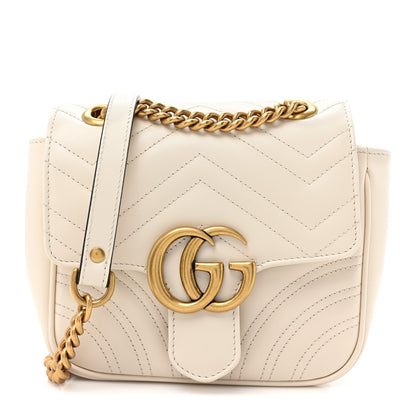 Gucci Calfskin Matelasse Mini GG Marmont Square Shoulder Bag White 1 of 10