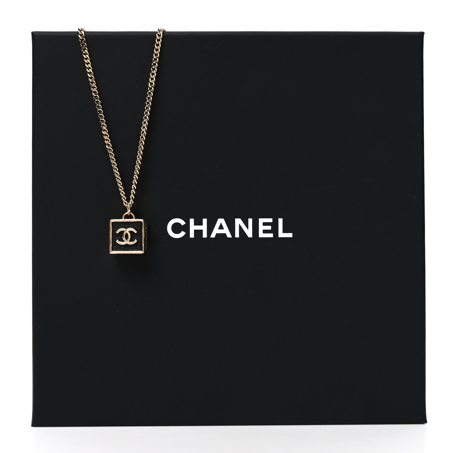 Chanel Metal Enamel CC Square Necklace Gold Black 5 of 5