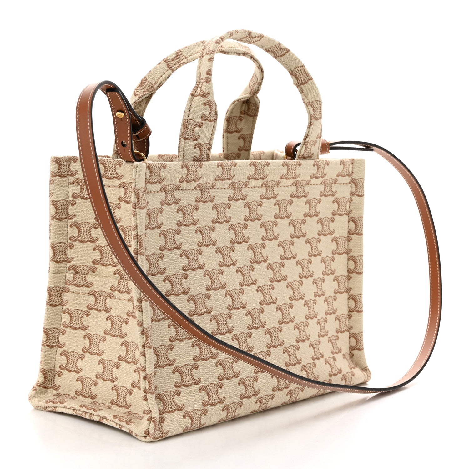 Celine Canvas Calfskin Triomphe Print Small Cabas Thais White 3 of 9