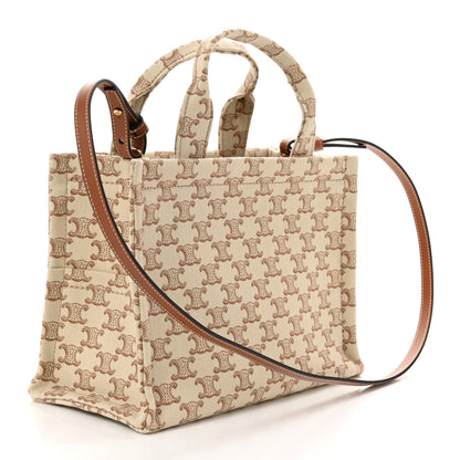 Celine Canvas Calfskin Triomphe Print Small Cabas Thais White 3 of 9