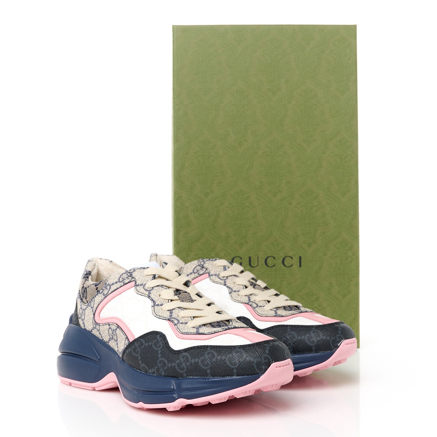Gucci GG Supreme Monogram Mix Monogram Womens Rhyton Sneakers 37 Black Blue Wild Rose White Beige 8 of 8