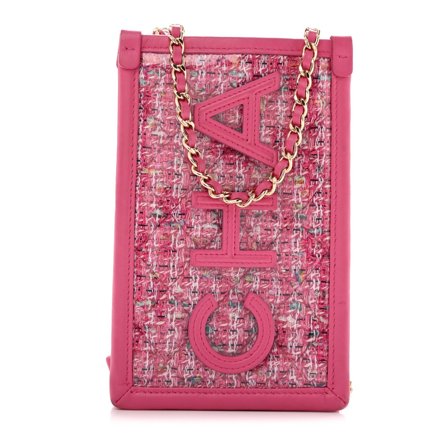 Chanel Tweed PVC Lambskin Clutch With Chain Pink 1 of 11