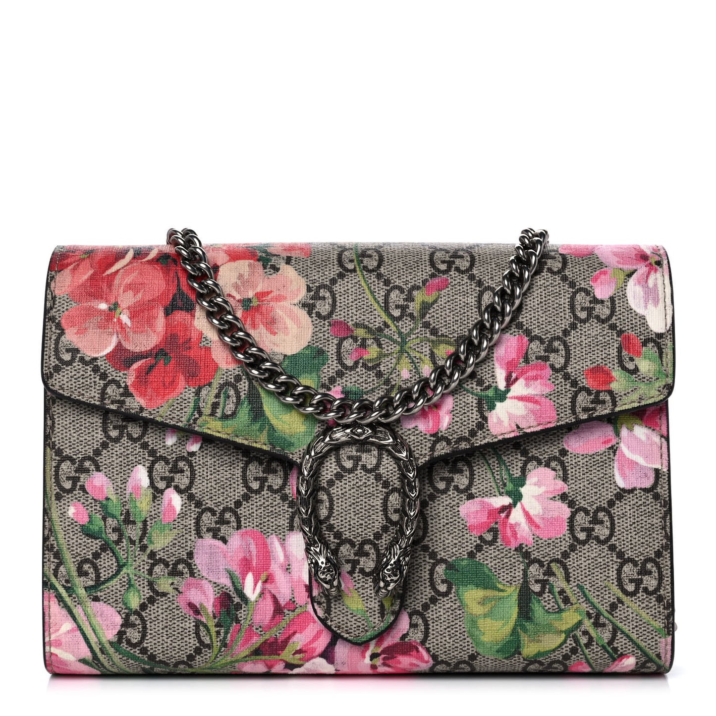 GG Supreme Monogram Blooms Mini Dionysus Chain Wallet Beige Multicolor Dry Rose