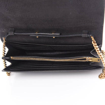 Saint Laurent Crocodile Embossed Nubuck Monogram Chain Wallet in Black 5 of 12
