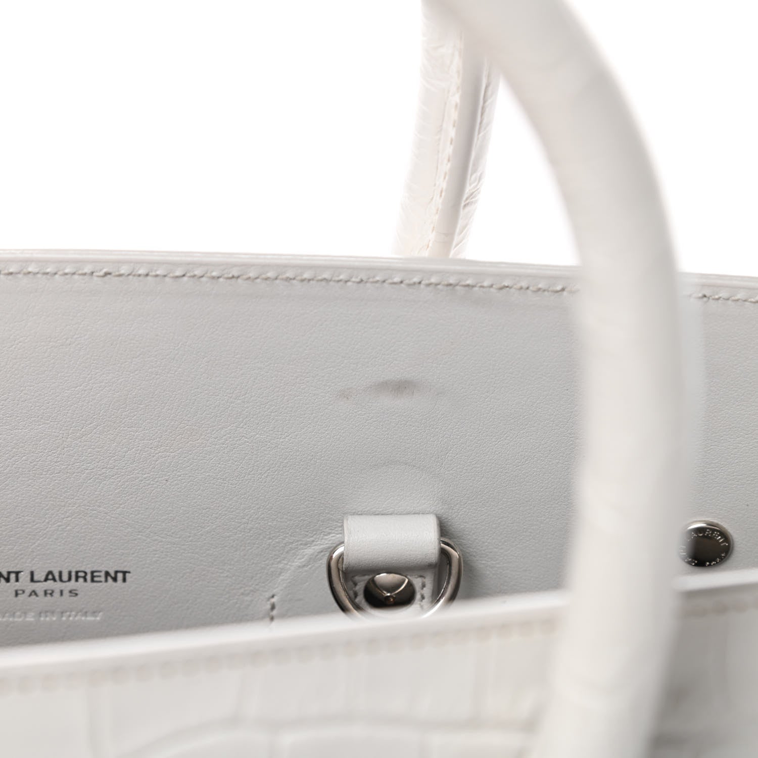Saint Laurent Calfskin Crocodile Embossed Small Sac De Jour White Souffle 15 of 19