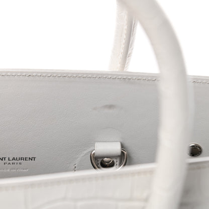 Saint Laurent Calfskin Crocodile Embossed Small Sac De Jour White Souffle 15 of 19