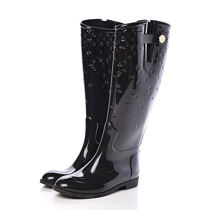 Louis Vuitton Rubber Embossed Monogram Drops High Rain Boots 37 Black 3 of 10