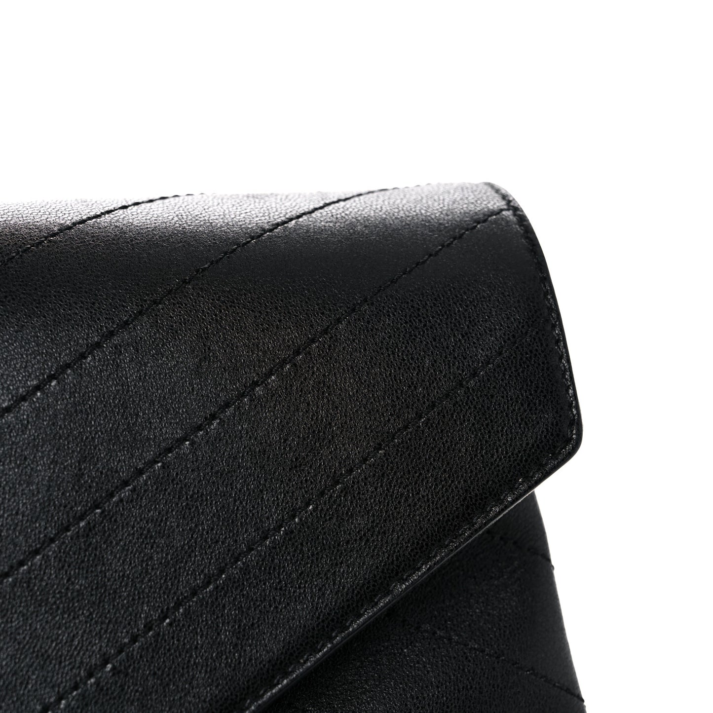 Lambskin Chevron Quilted Envelope Clutch Black
