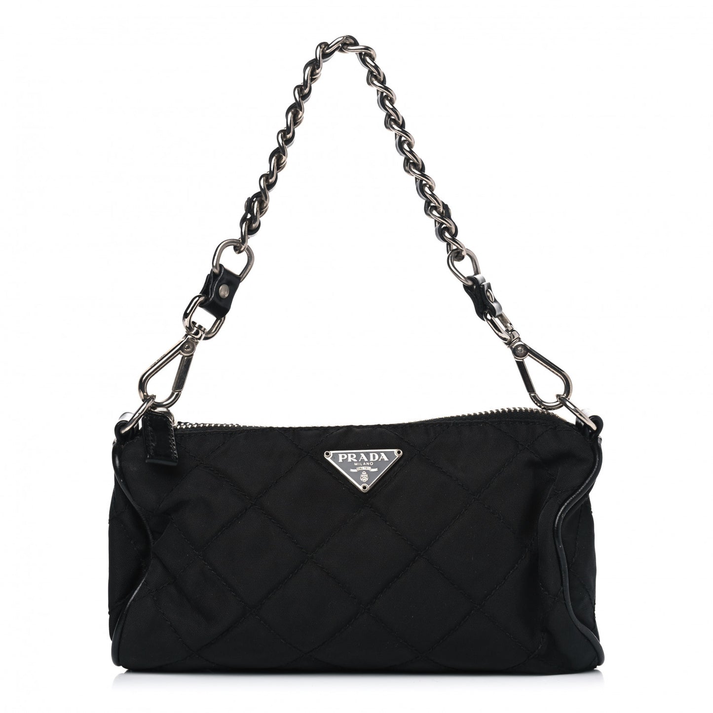Tessuto Nylon Impunturato Quilted Chain Pochette Black