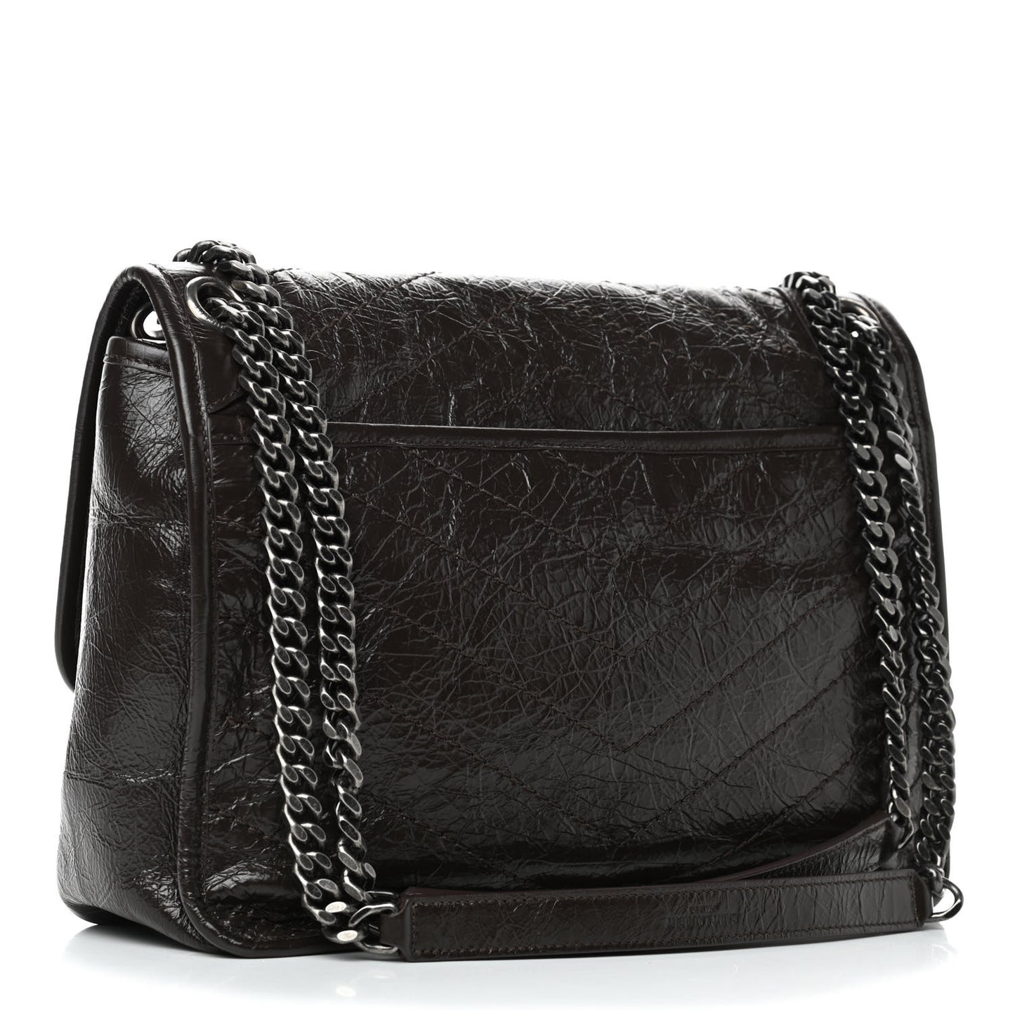 Crinkled Calfskin Matelasse Monogram Medium Niki Chain Satchel Western Moka