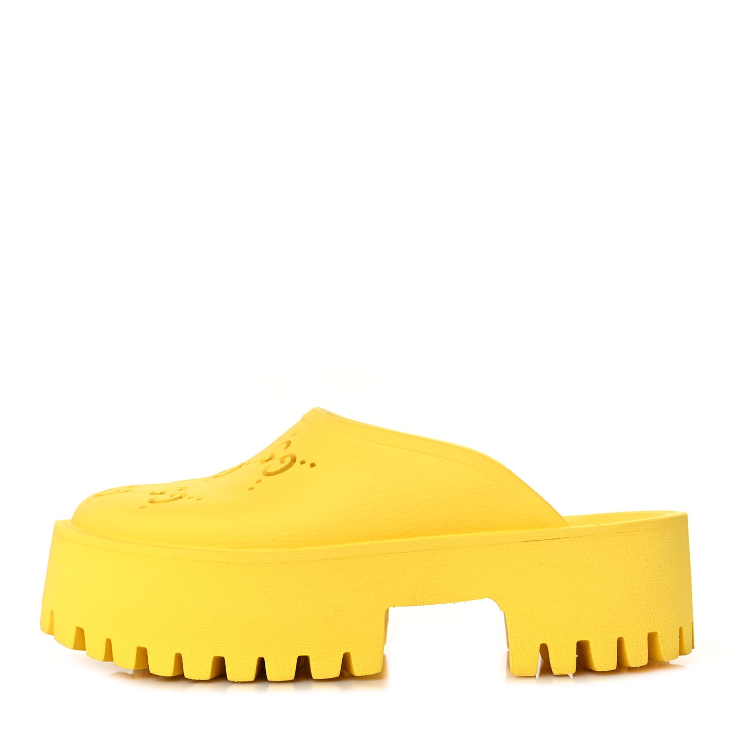Rubber GG Monogram Perforated Elea Platform 55mm Lug Sole Sandals 37 Smile Yellow