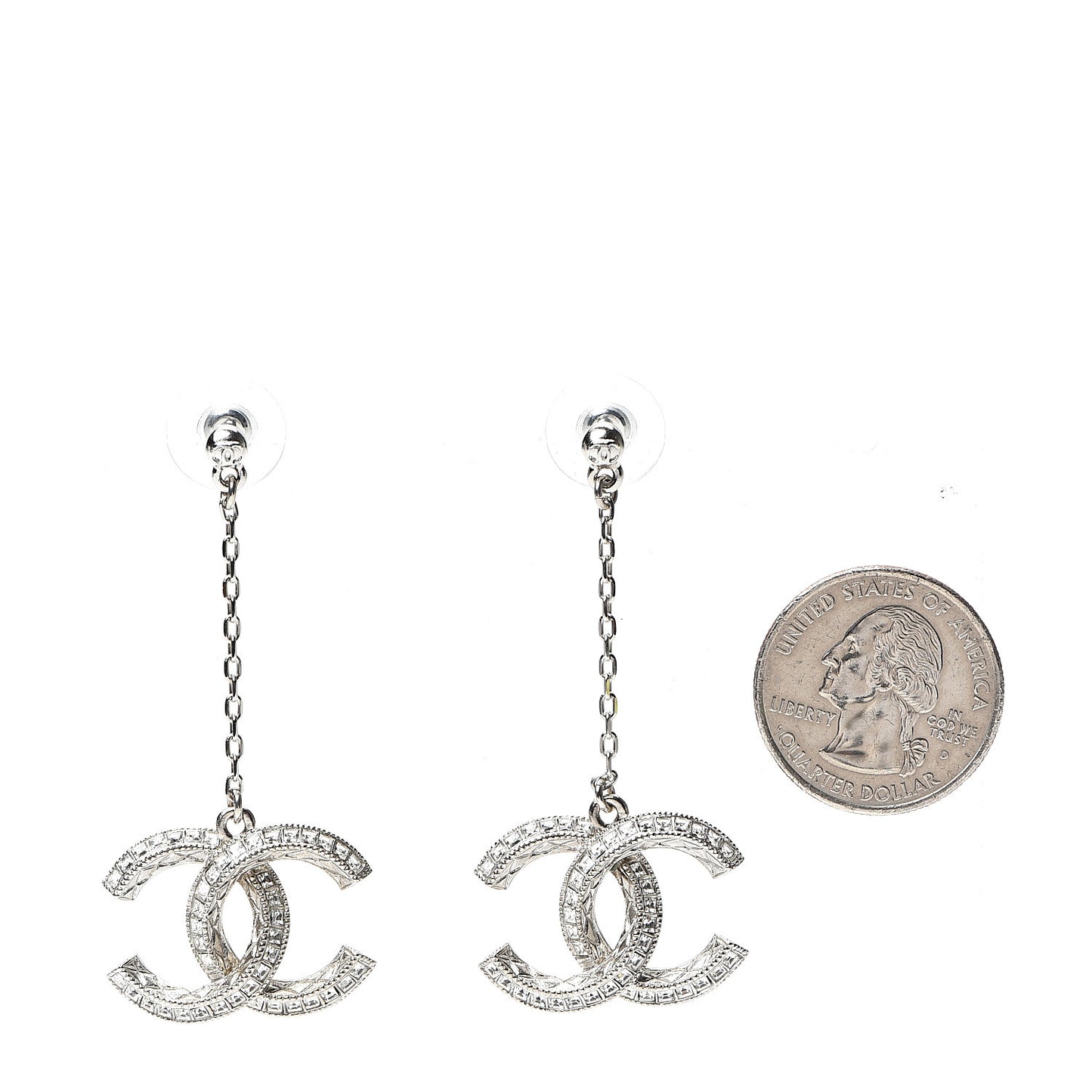Baguette Crystal CC Drop Earrings Silver