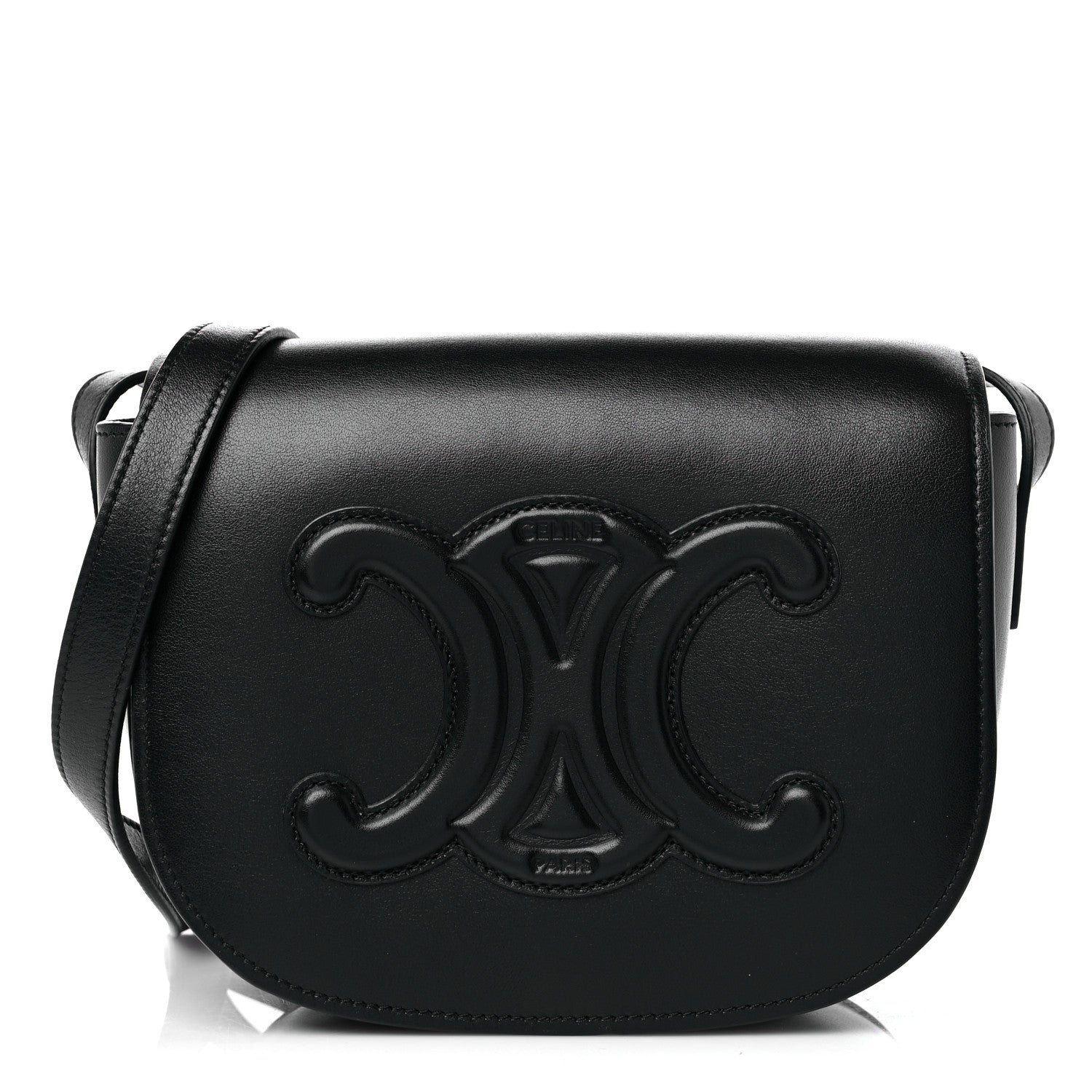 Celine Smooth Calfskin Cuir Triomphe Folco Crossbody Bag Black 1 of 13