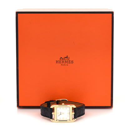 Hermes 18K Yellow Gold Alligator Diamond Mother of Pearl 23mm Cape Cod Quartz Watch Noir 5 of 5