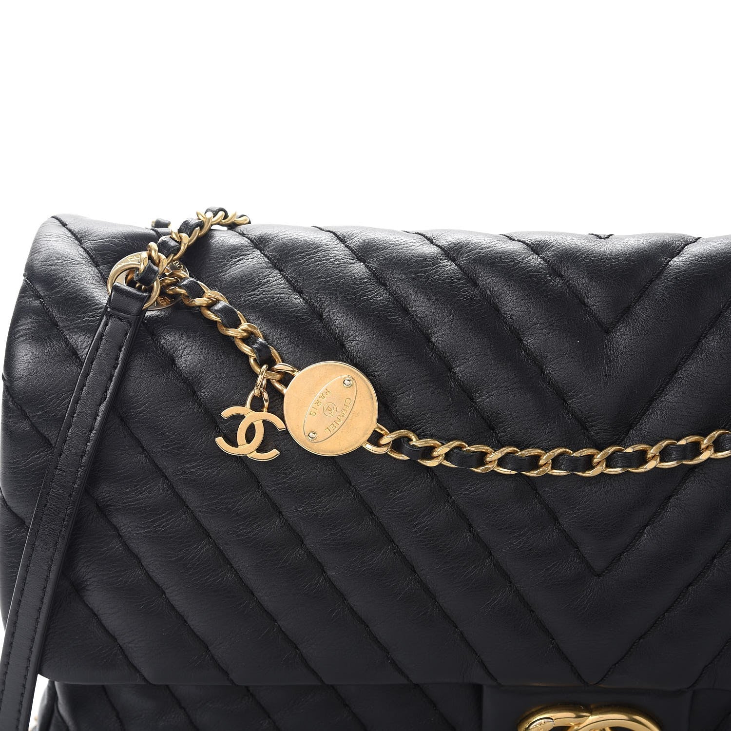 Chanel Calfskin Surpique Chevron Large Flap Black 8 of 8