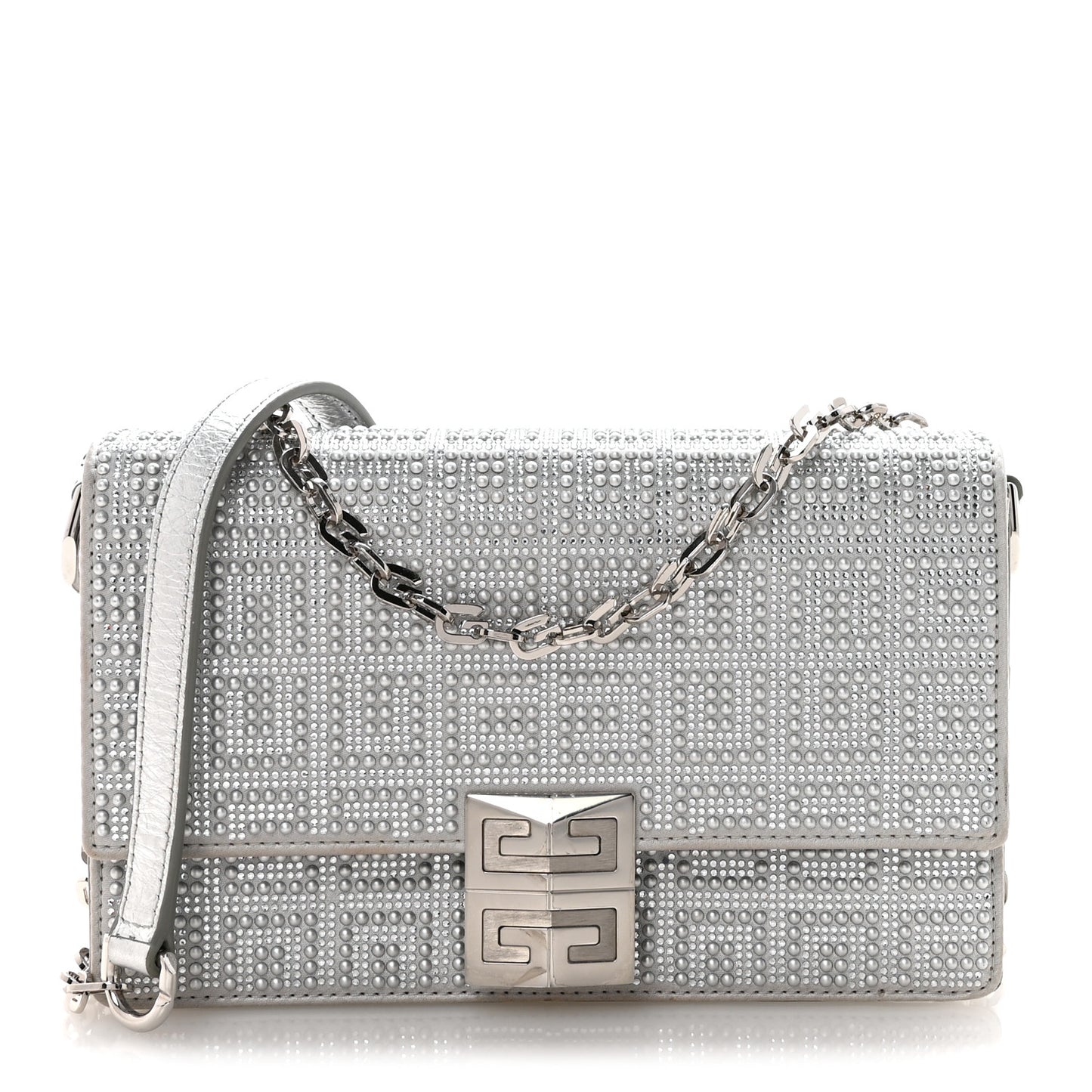 Metallic Studded Calfskin 4G Small 4G Crossbody Silver