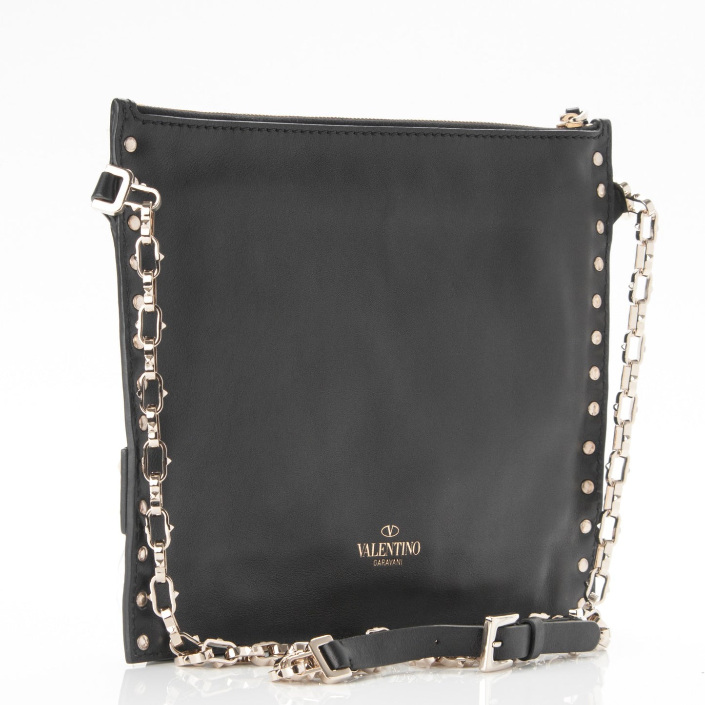 Vitello Rockstud Triple Zip Crossbody Bag Black
