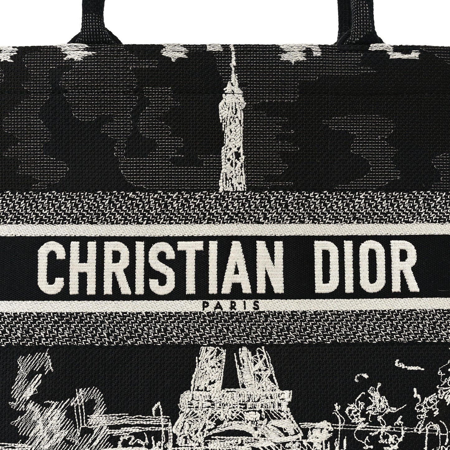 Canvas Embroidered Medium Paris Book Tote Black White