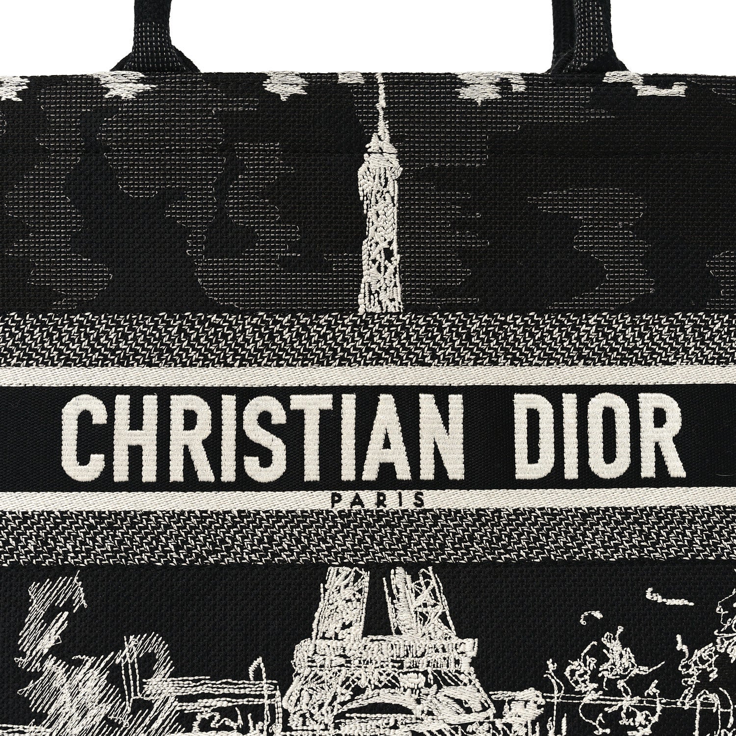 Christian Dior Canvas Embroidered Medium Paris Book Tote Black White 7 of 9