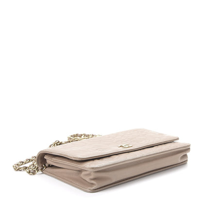 Chanel Lambskin Camellia Embossed Wallet on Chain WOC Beige 4 of 14