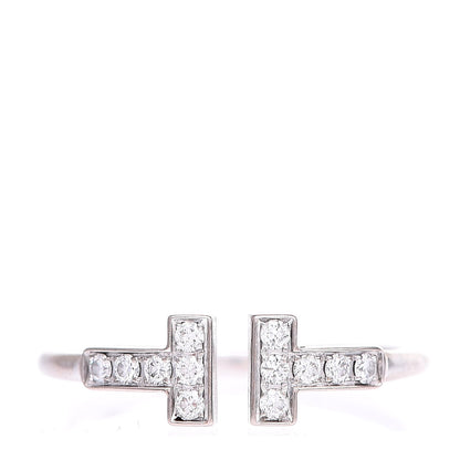 Tiffany 18K White Gold Diamond T Wire Ring 53 6.5 1 of 5