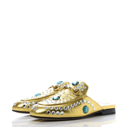 Gucci Metallic Nappa Crystal Womens Princetown Slippers 36 Gold 3 of 10