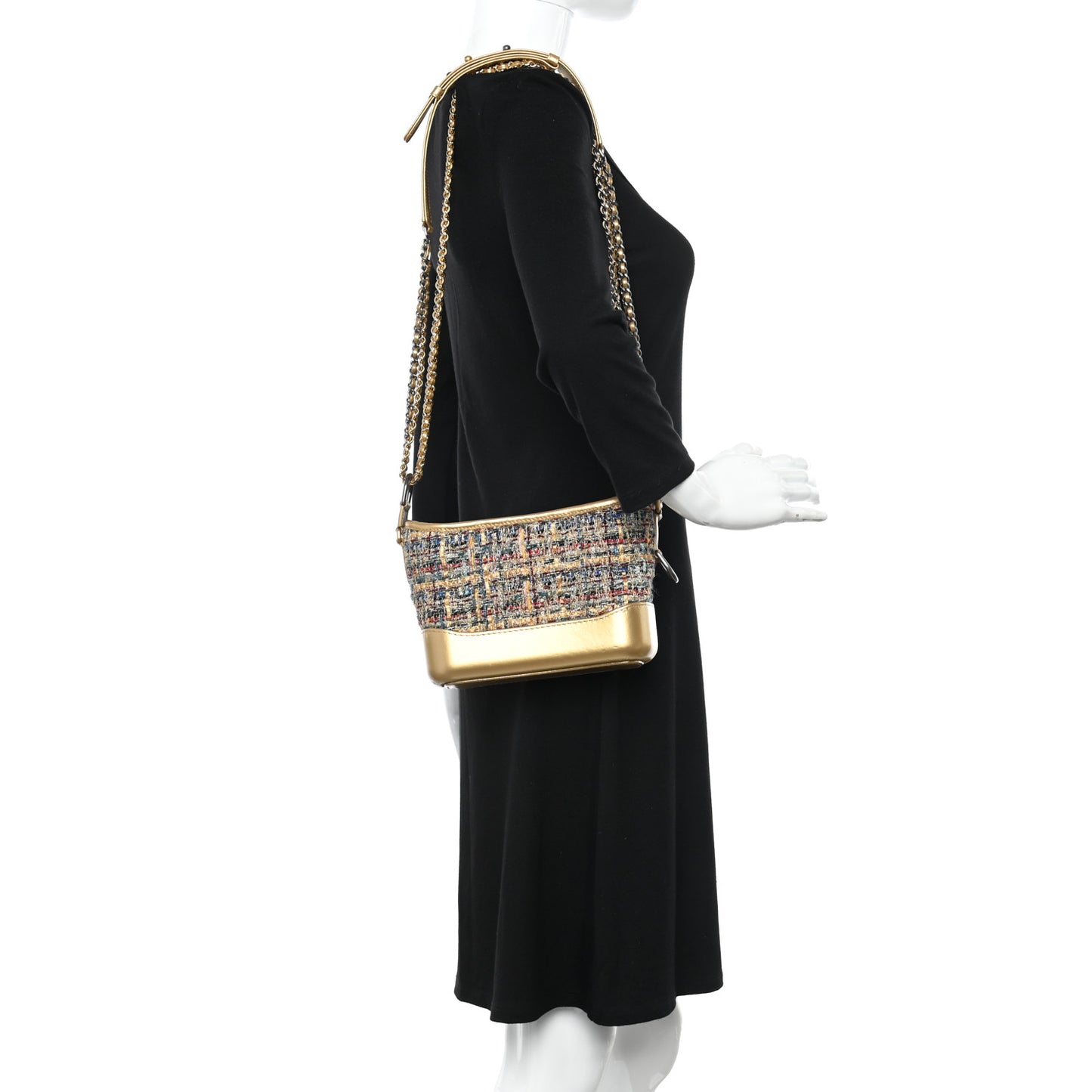 Tweed Calfskin Small Gabrielle Hobo Gold Multicolor
