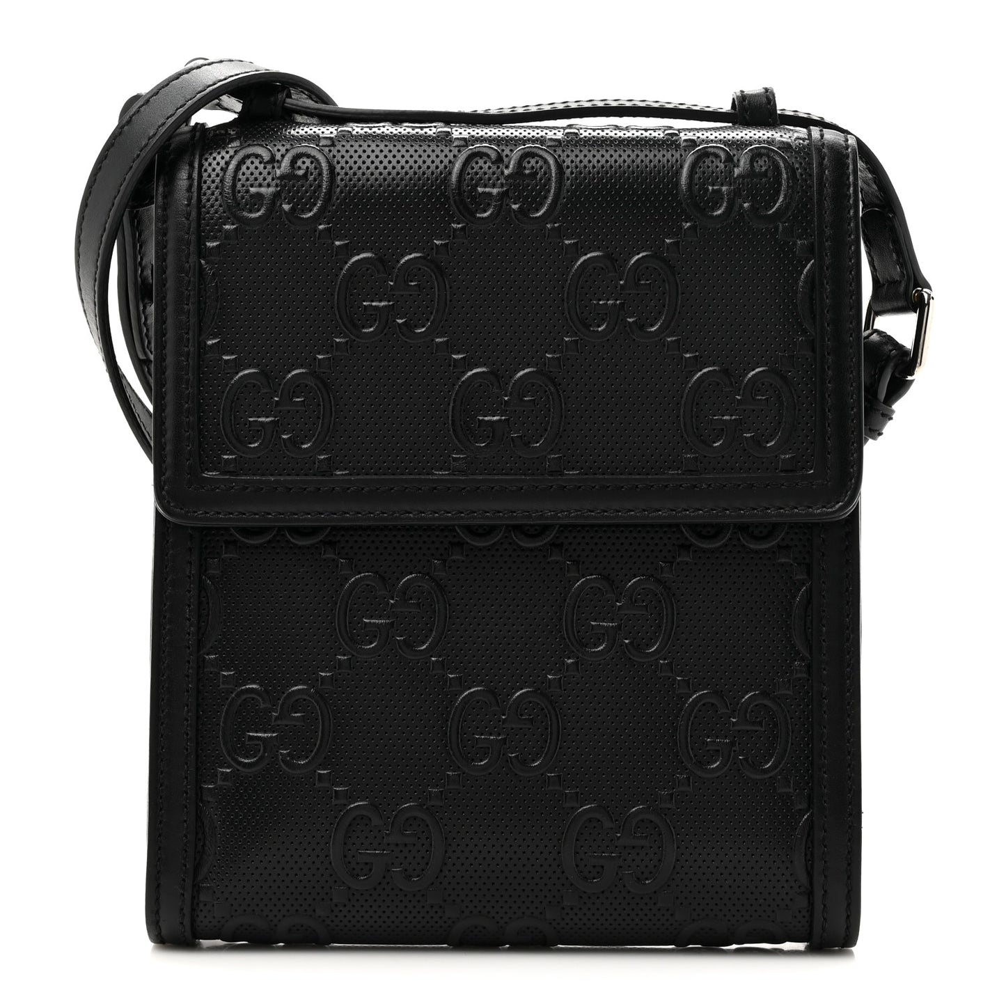 Calfskin GG Tennis Embossed Messenger Bag Black