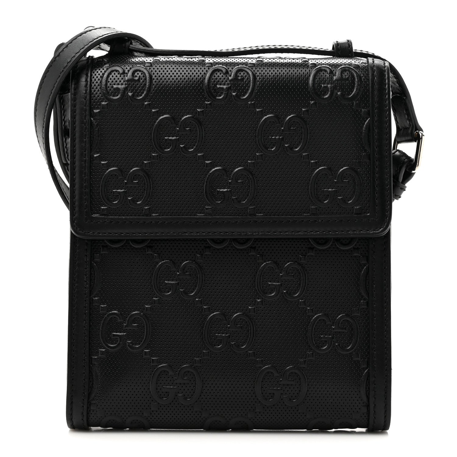 Gucci Calfskin GG Tennis Embossed Messenger Bag Black 1 of 12