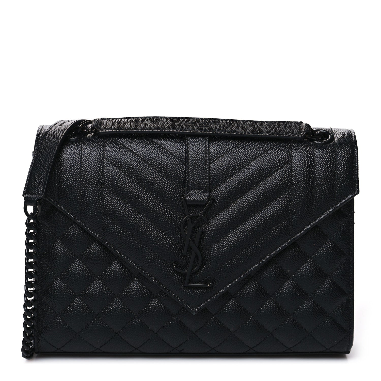 Saint Laurent Grain De Poudre Textured Mixed Matelasse Triquilt Medium Monogram Monochrome Satchel Black 1 of 8