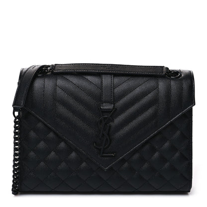 Saint Laurent Grain De Poudre Textured Mixed Matelasse Triquilt Medium Monogram Monochrome Satchel Black 1 of 8