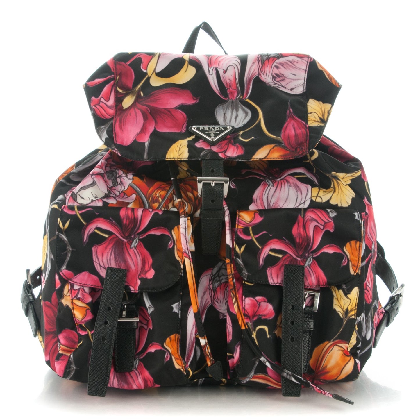 Tessuto Nylon Floral Print Medium Backpack Black