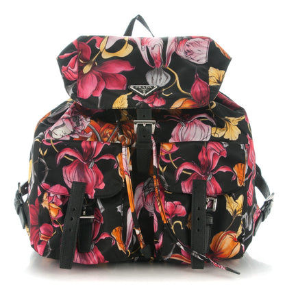 Prada Tessuto Nylon Floral Print Medium Backpack Black 1 of 8