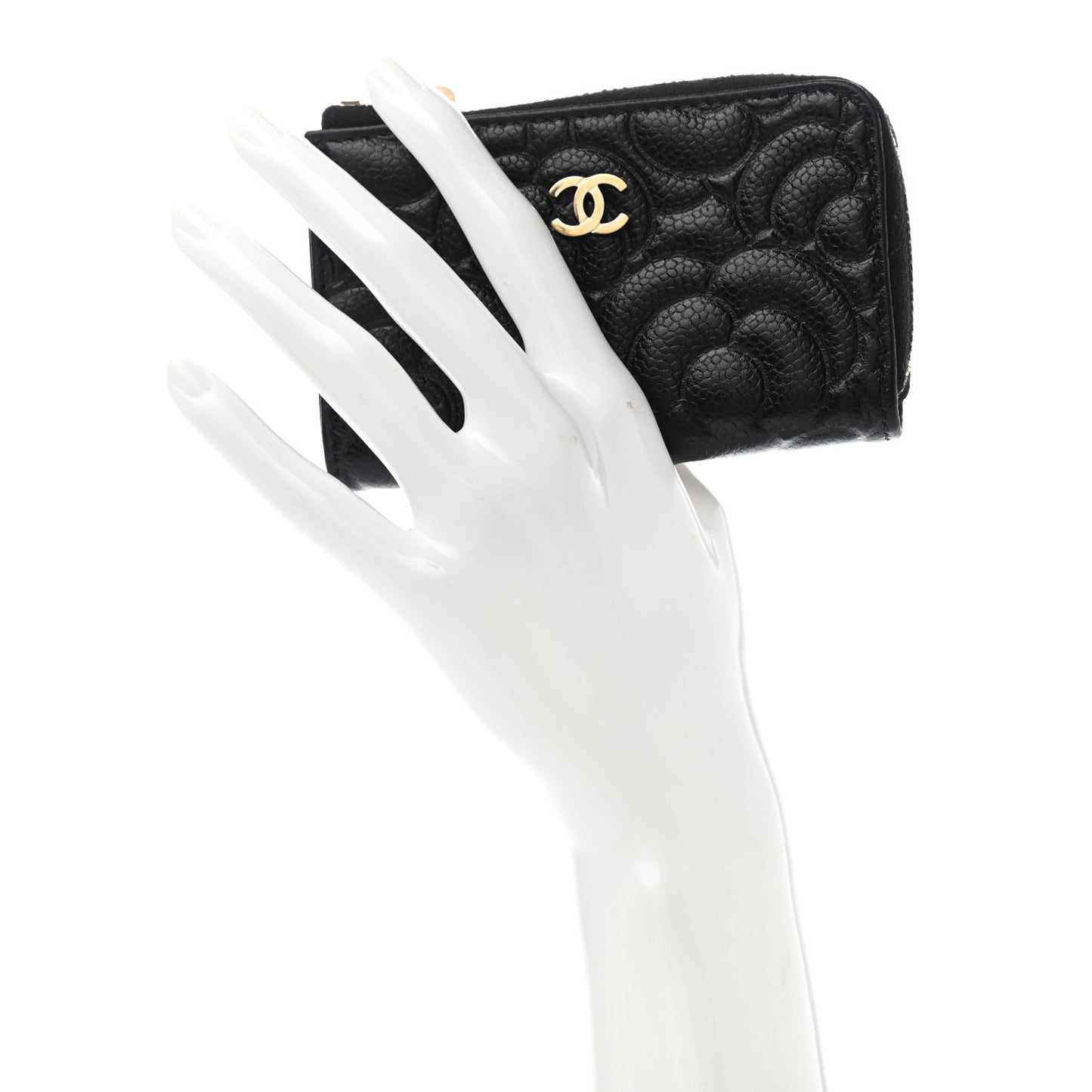 Caviar Camellia Embossed Key Holder Case Black