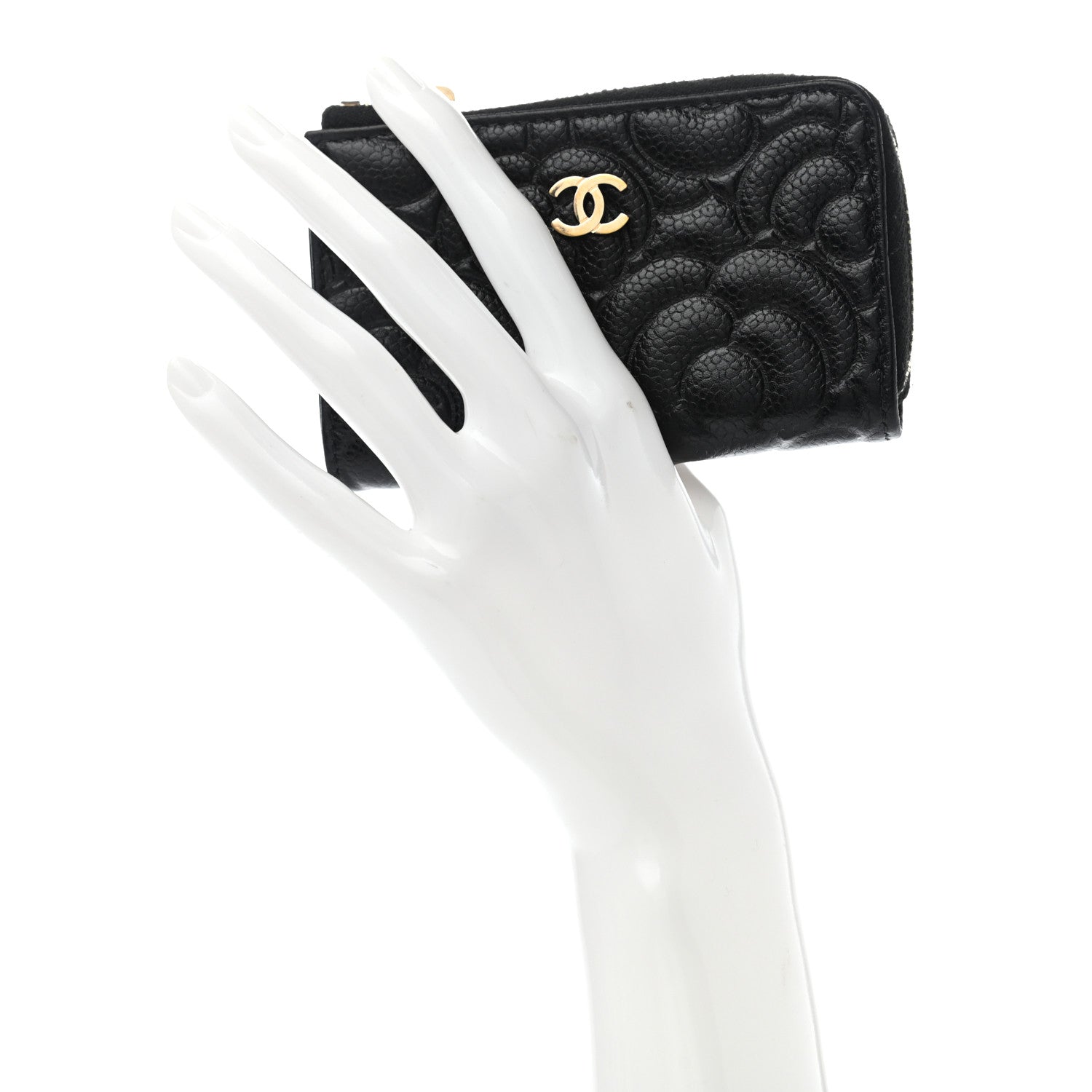 Chanel Caviar Camellia Embossed Key Holder Case Black 2 of 8
