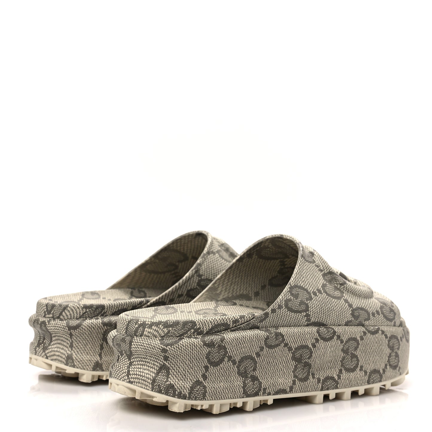 Cubic Rubber GG Monogram Womens Interlocking G Platform 42mm Slide Sandals 38 Beige Ebony