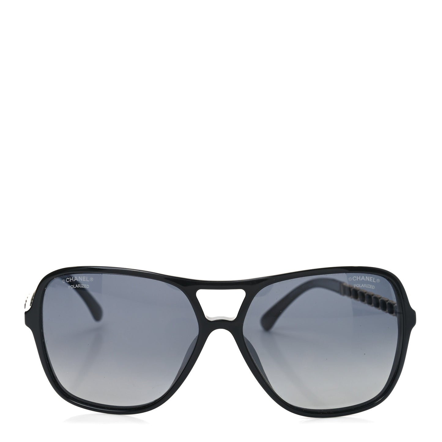 Metal Calfskin Polarized CC Chain Pilot Sunglasses 5439-Q-A Black
