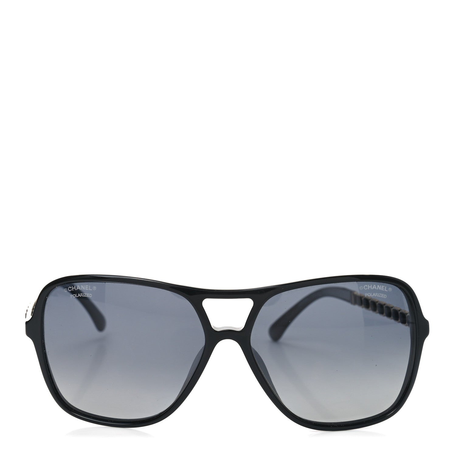 Chanel Metal Calfskin Polarized CC Chain Pilot Sunglasses 5439-Q-A Black 2 of 7