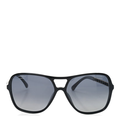 Chanel Metal Calfskin Polarized CC Chain Pilot Sunglasses 5439-Q-A Black 2 of 7