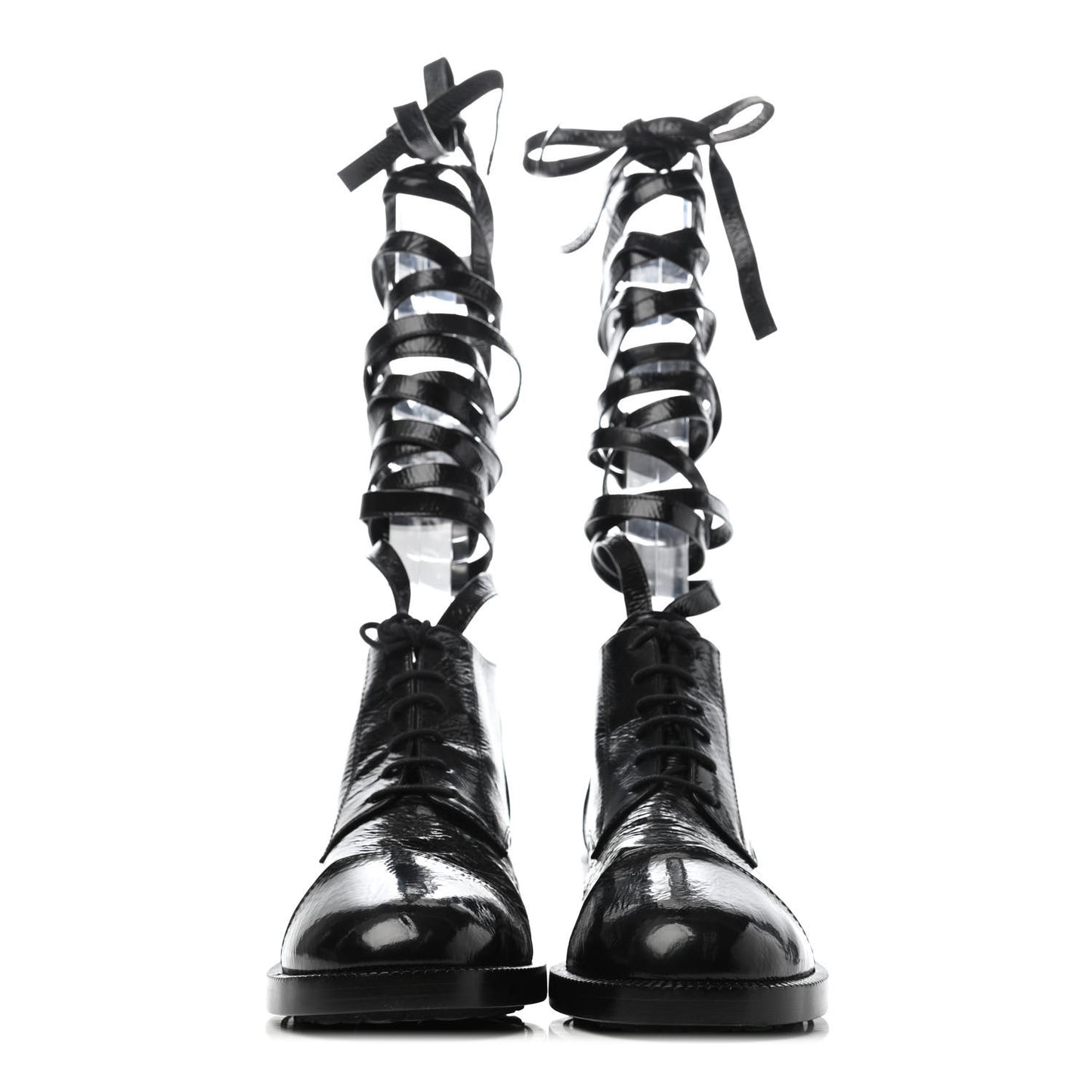 Crumpled Calfskin Lace Up Short Boots 39 Black